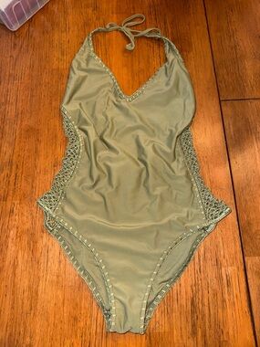Hollister Olive Green Crochet One-Piece Swimsuit